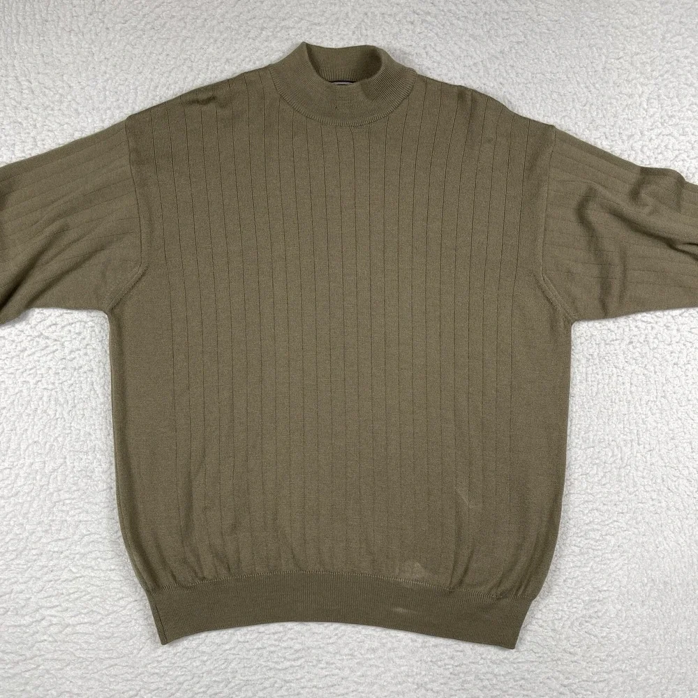 Preswick &‎ Moore Sweater Mens XL Beige Ribbed Career Merino Wool Italy Office